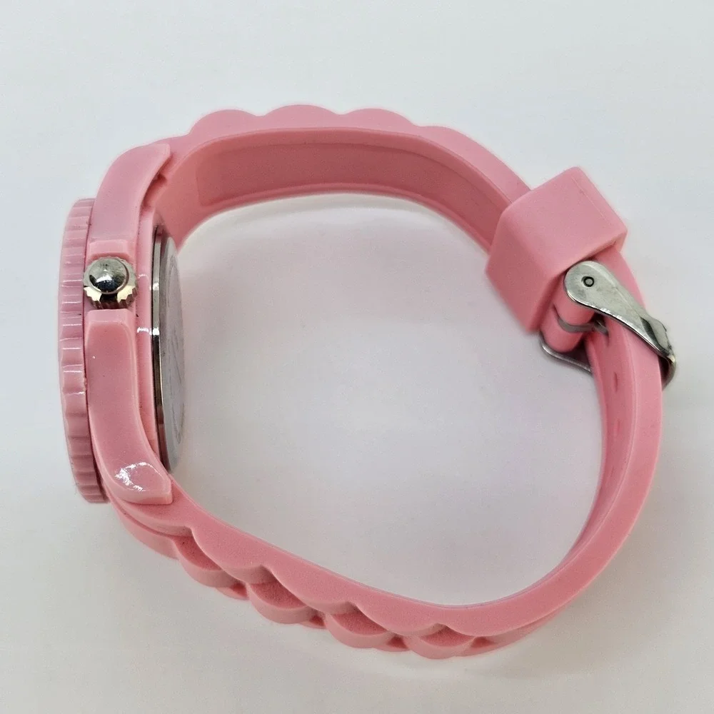 Women's Watch 36MM White Pink Dial Pink Plastic Bands NEW Battery